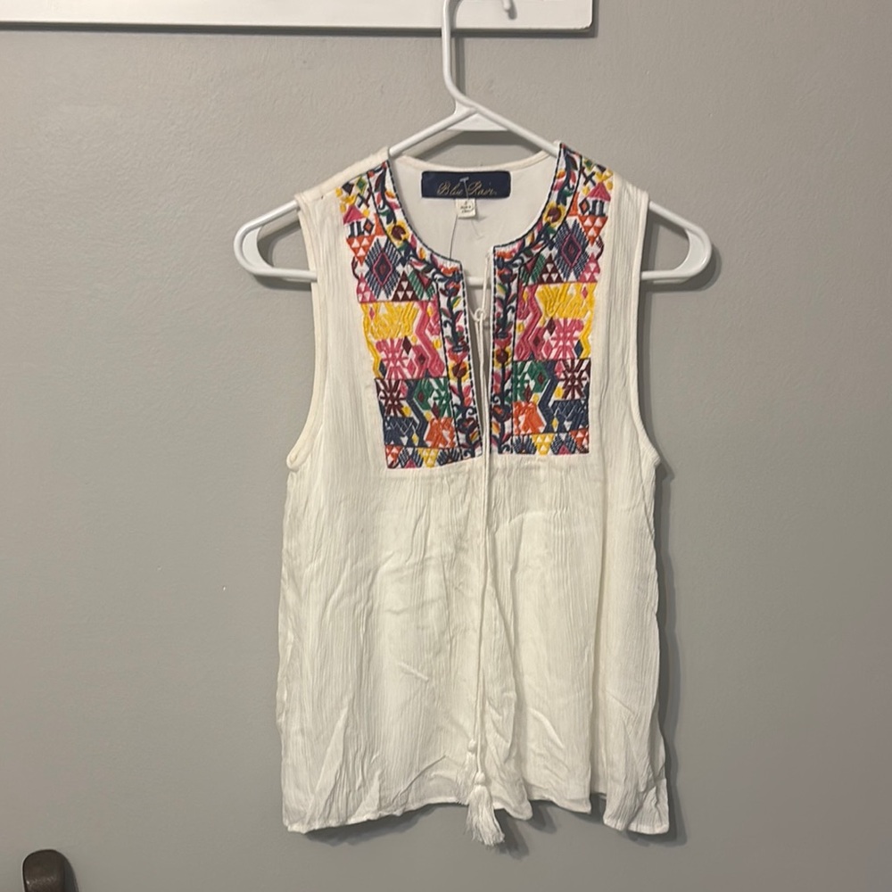 Blue Rain Pink and Yellow Embellished Sleeveless Tank Top
